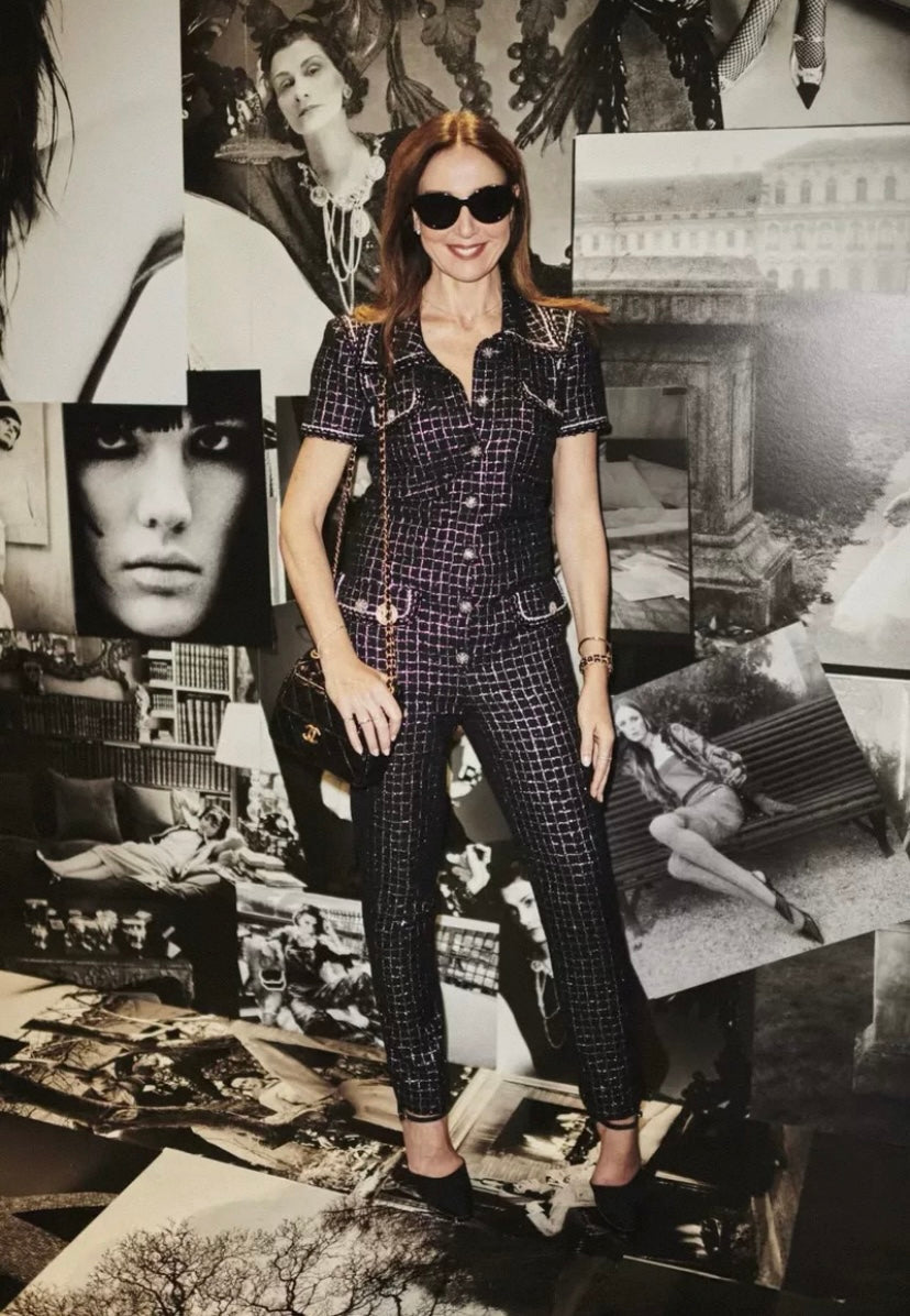 Chanel 20S Black Metallic Silver Iridescent One Piece Jumpsuit FR 38