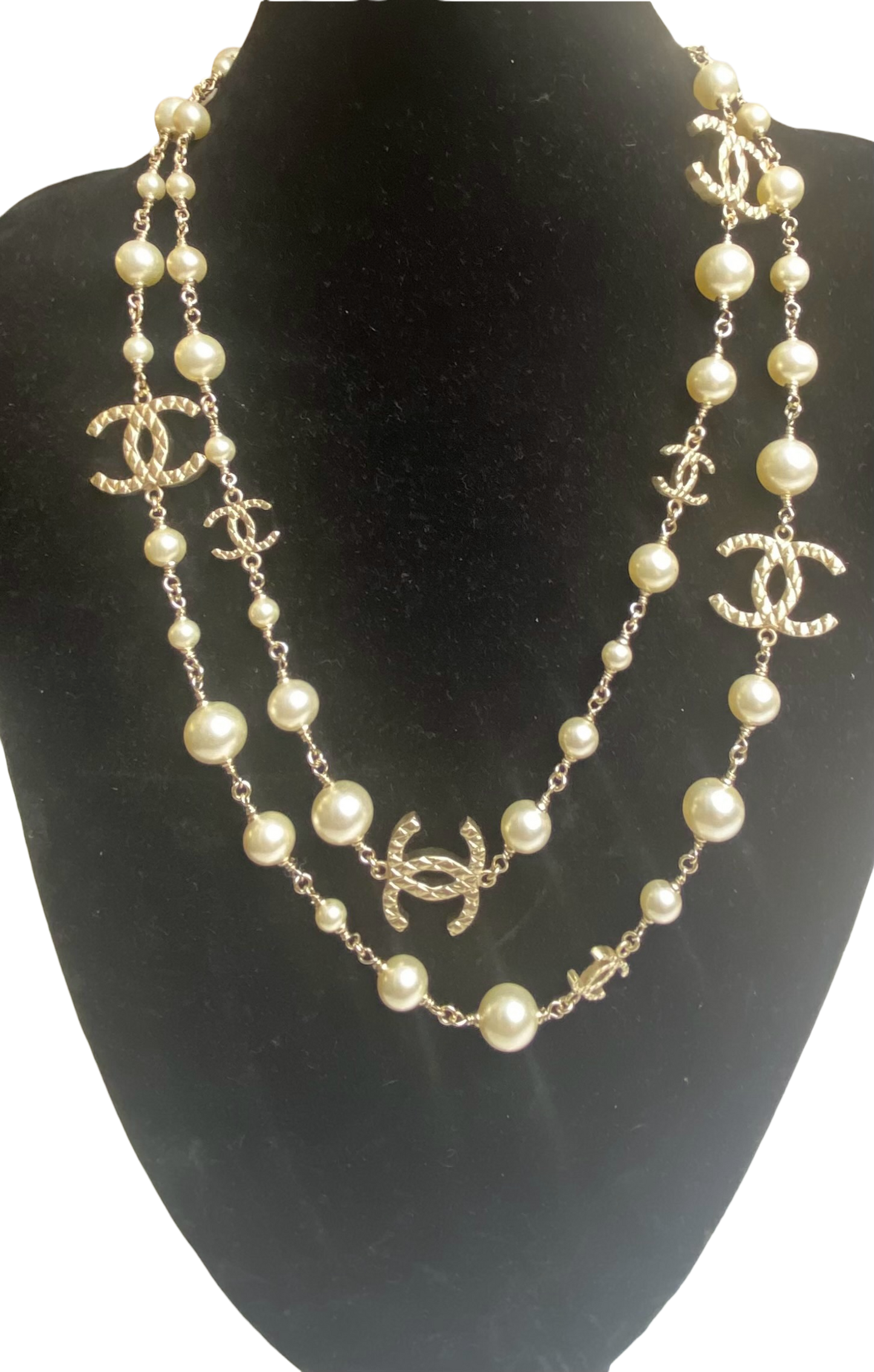 Chanel 10A Shanghai Extra Long Pearl Gold Strand 8 CC Logo Necklace