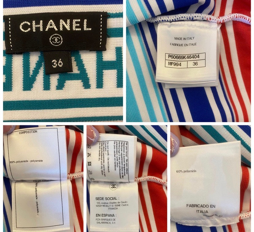 Chanel 19P Sand by the Sea Multicolor Stripe Crop Top Skirt Set FR 36