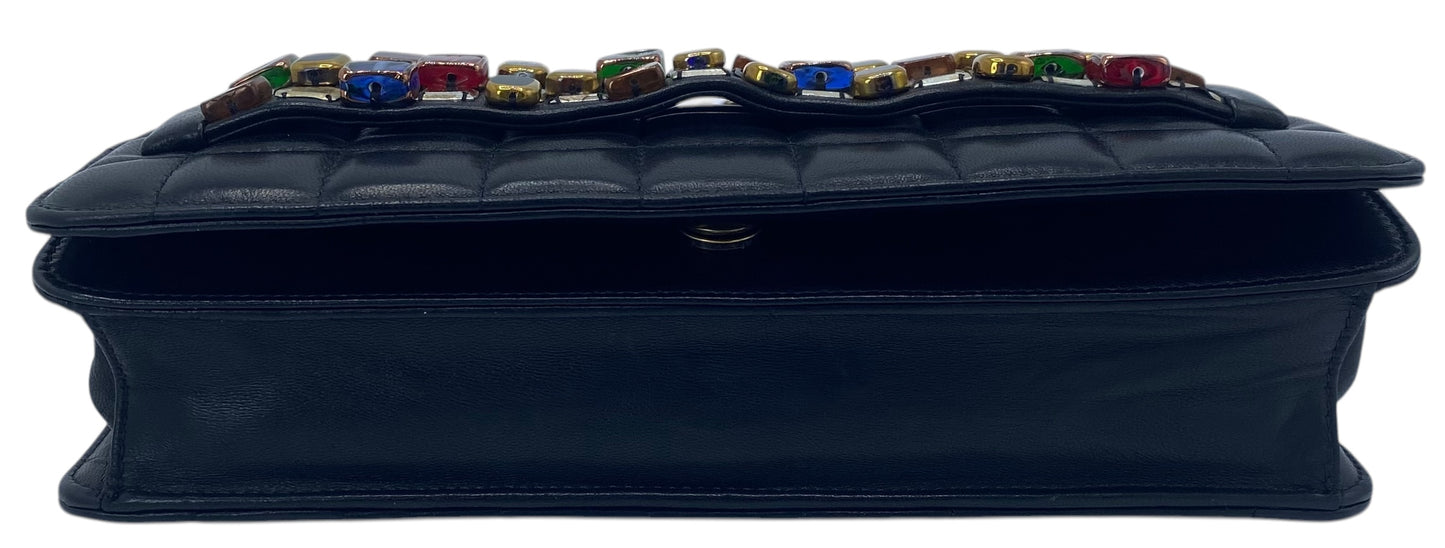 Chanel 11A Paris-Byzance Black Chocolate Bar Lambskin Leather Jeweled Clutch Minaudière Bag