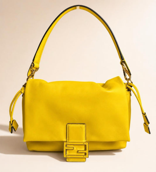 FENDI 2026 Medium Mamma Baguette Yellow Nappa Leather Bag