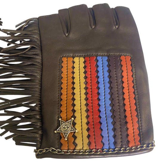 Rare Chanel 14A Paris Dallas Dark Brown Multicolor Gloves 8