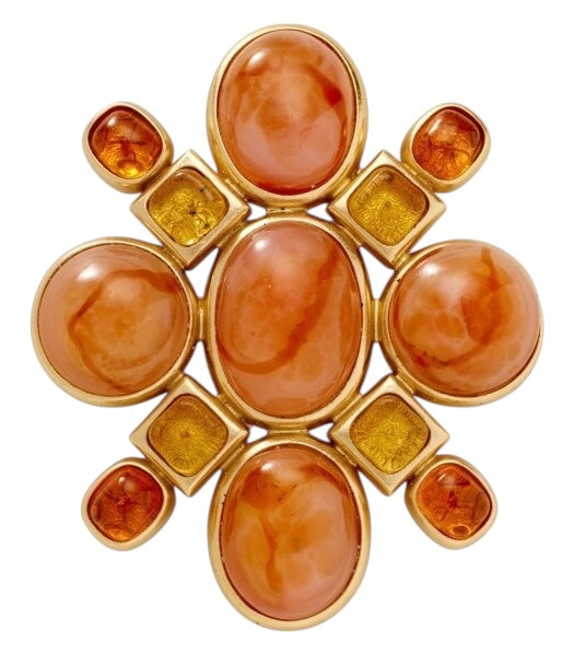 Rare Chanel 02P Runway XL Orange Yellow Gold Gripoix Cabochon Brooch