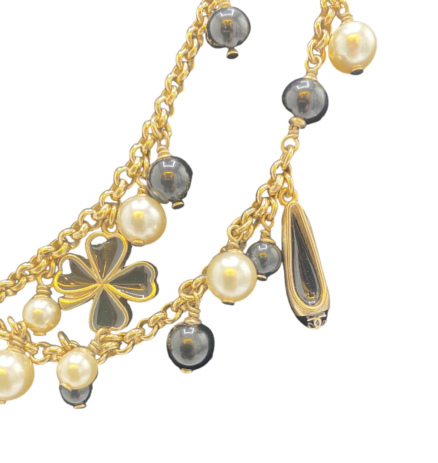 Chanel 14P Limited Edition Coco Lucky Charms Long Gold Black Pearl CC Necklace
