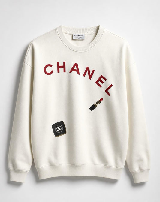 Rare Vintage Chanel White Makeup Lipstick Logo Sweater Size L/XL