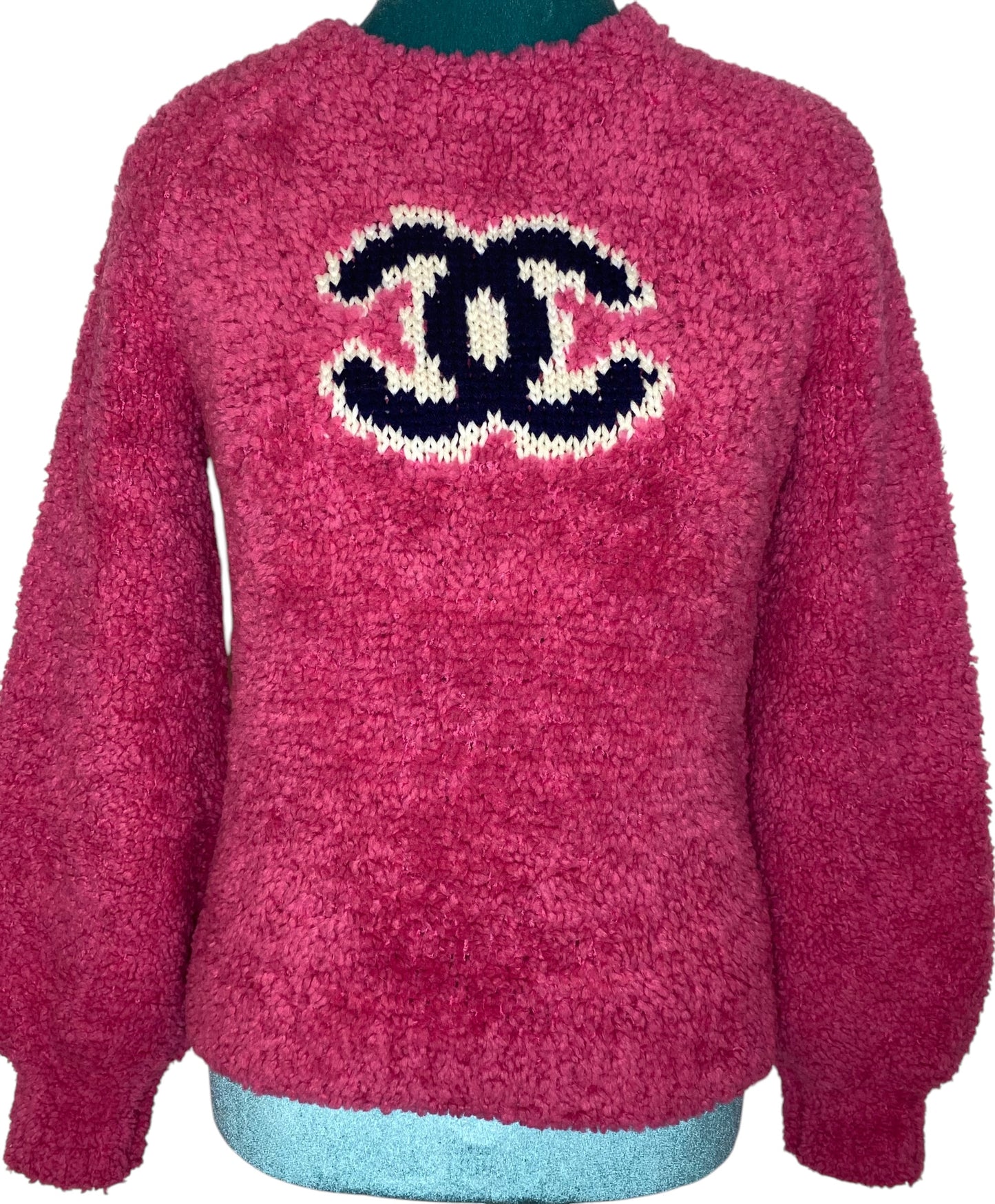 Chanel 19A Pink CC Teddy Sweater Wool Jumper FR 34