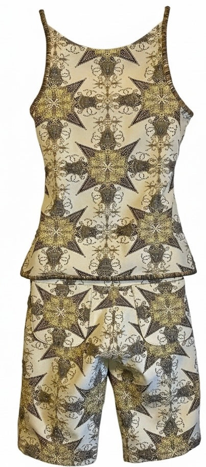 Chanel 06P CC Metallic Gold Beige Camisole & Shorts SET FR 38