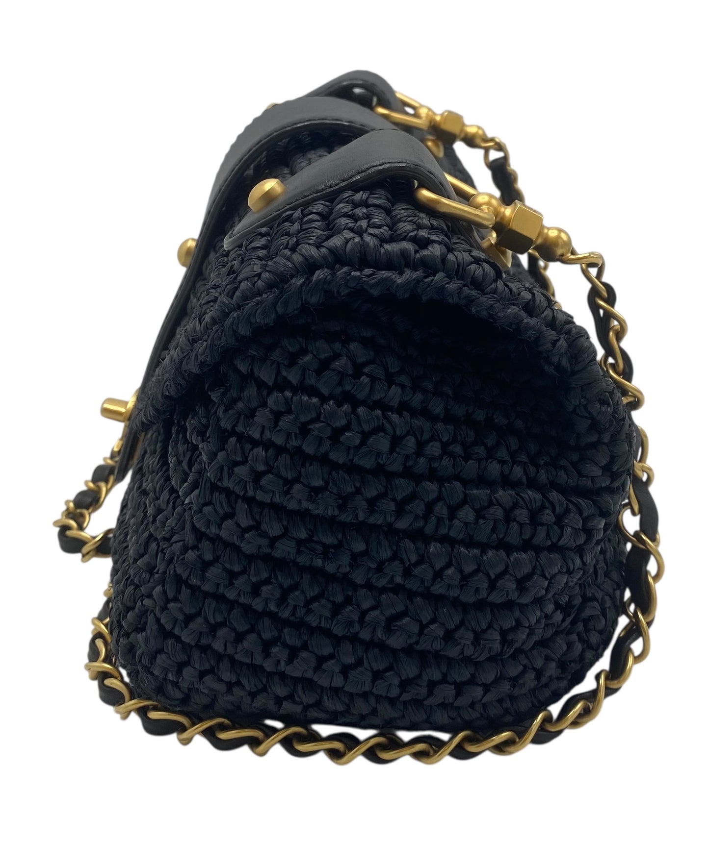 Vintage Chanel Medium Dark Navy Straw Raffia Shoulder Bag GHW