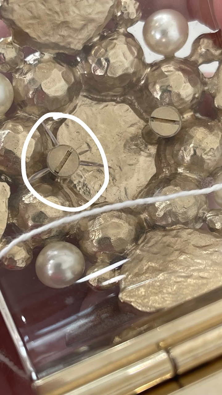 Rare Chanel 13S CC Pearl Medallion Clear Resin Cuff Bracelet