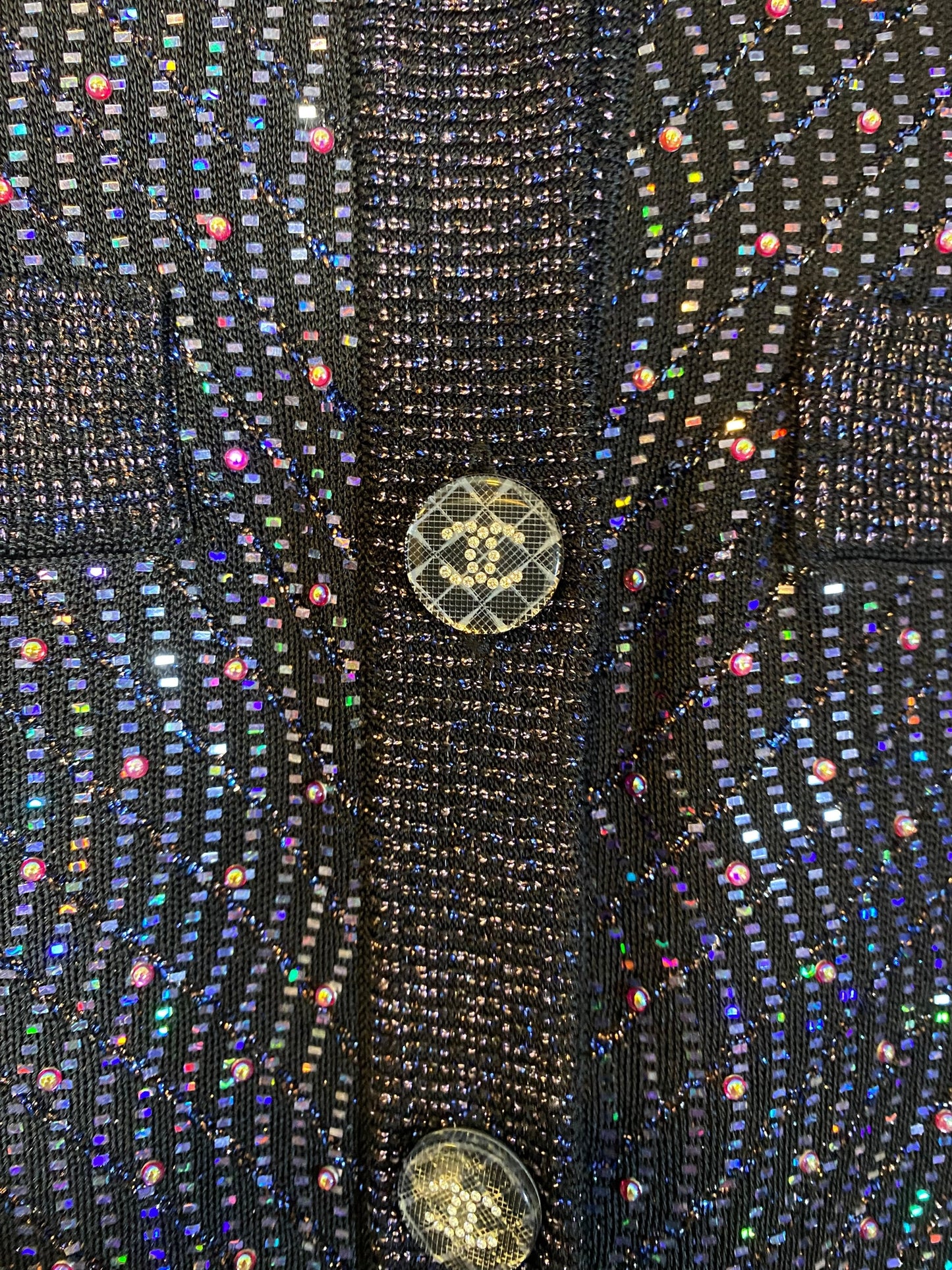 Stunning Chanel 21K Beaded Crystal Sequin Navy Black Iridescent Jumpsuit FR 36