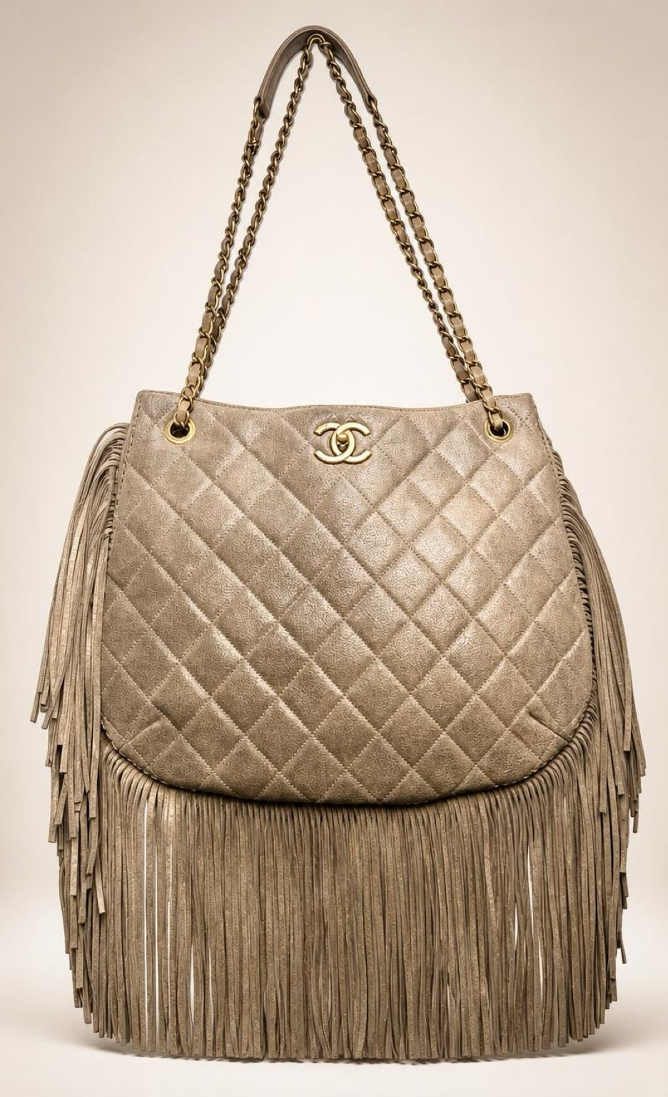 Chanel 14A Paris Dallas Iridescent Taupe Brown Nubuck Classic Hobo Shopper Tote Bag