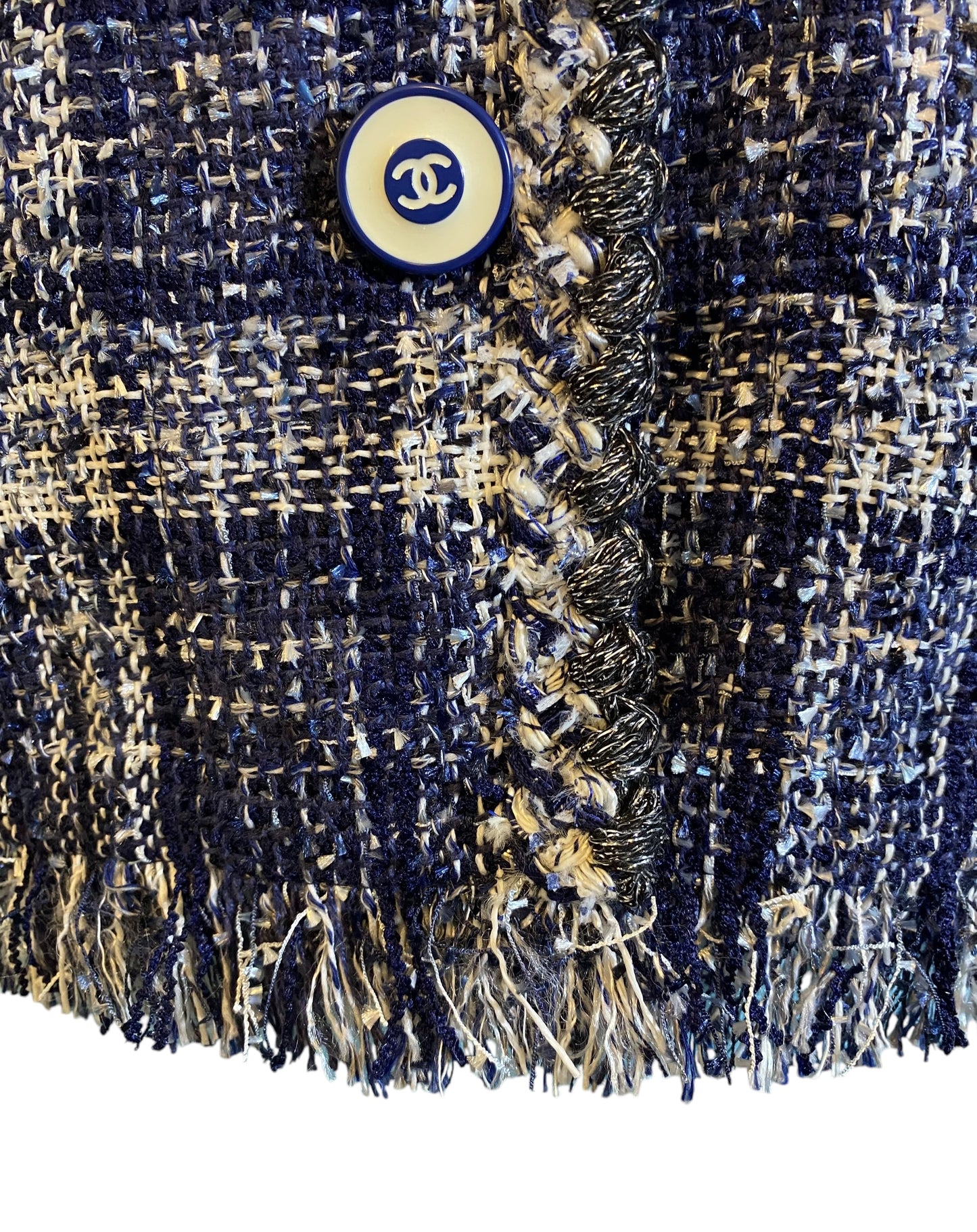 CHANEL 18P BLUE FANTASY TWEED LESAGE JACKET FR 42