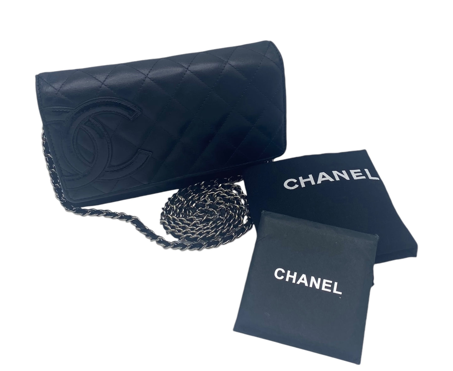 Chanel Black Leather Cambon Wallet on Chain WOC Crossbody Bag Clutch
