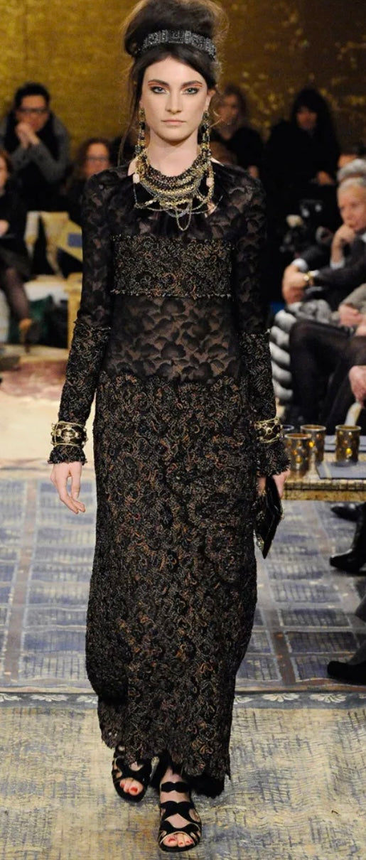 Ultra Rare CHANEL 11A PARIS-BYZANCE LACE EMBROIDERED JEWEL MAXI DRESS EVENING GOWN FR 40
