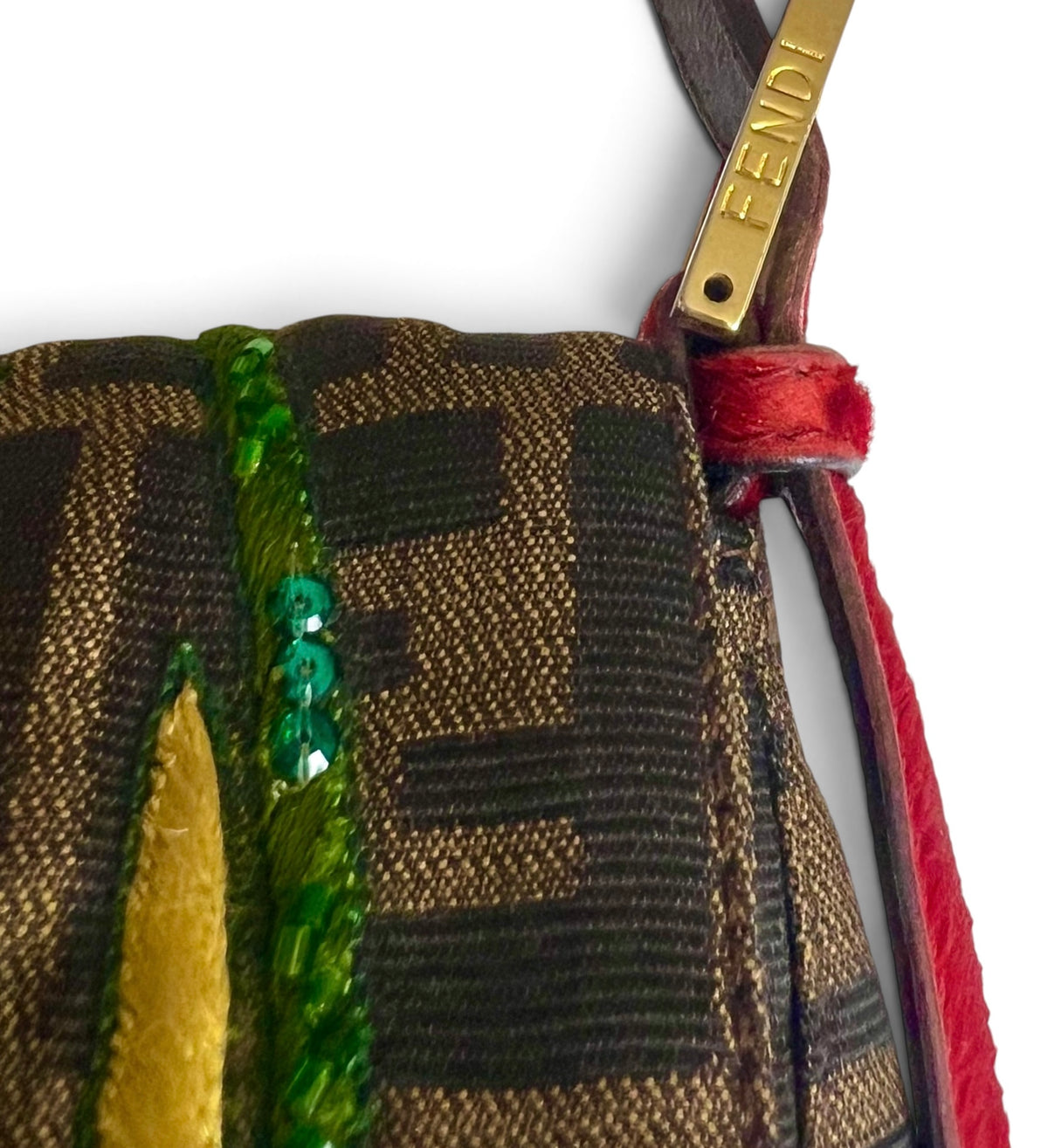 Vintage FENDI Garden Floral Embroidered Beaded Pony Hair Zucca FF Mamma Baguette Bag