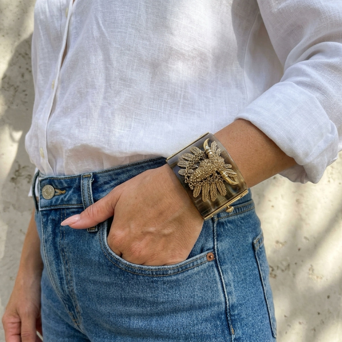 Vintage Roberto Cavalli Brown Western BullHead Chain Bracelet Cuff