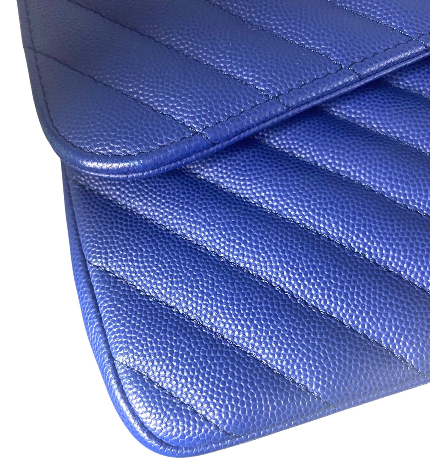 Chanel 2019 Bright Blue Caviar Chevron Quilted Jumbo Double Flap Timeless Classic Bag SHW
