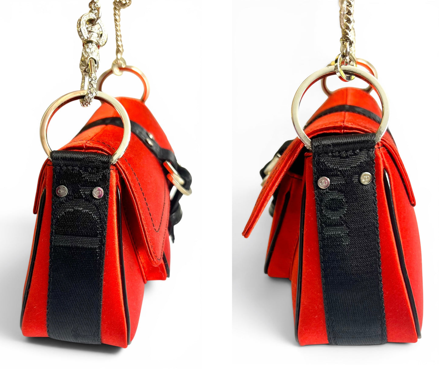 Vintage DIOR EXTRA MINI Red Black Crystal Hardcore Trotter Saddle Bag