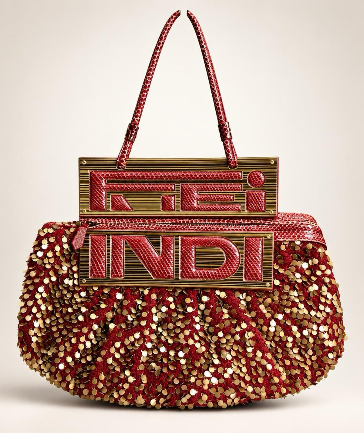 Rare Fendi 2007 ‘To You’ Convertible Burgundy Embroidered Sequins Python Clutch HandBag