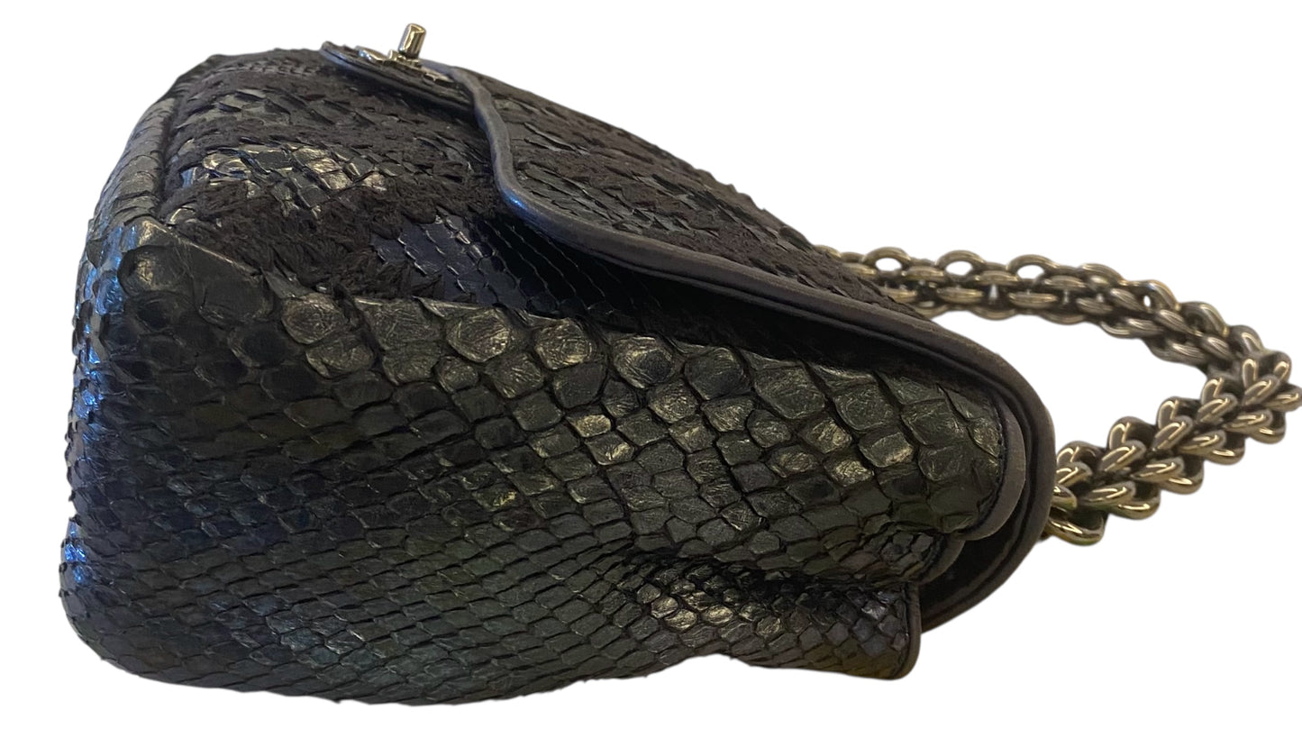 Chanel Metallic Blue & Green Python and Crochet Flap Bag