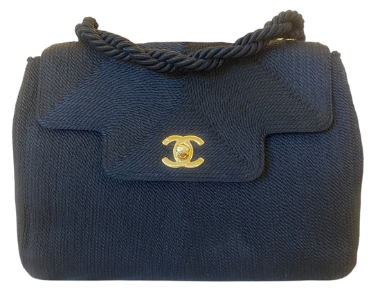 Vintage Chanel 1997 Silk Rope Woven Kelly Flap Bag 24K Gold Hardware