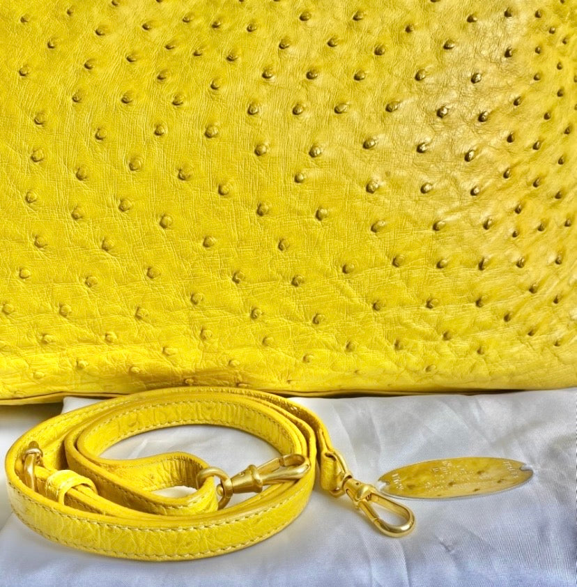 Rare Fendi Vintage Yellow Ostrich Twins Tote Gold Hardware