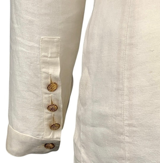 Chanel Vintage 1980s 18 Button Cream Linen Patch Pocket Jacket FR 40/42