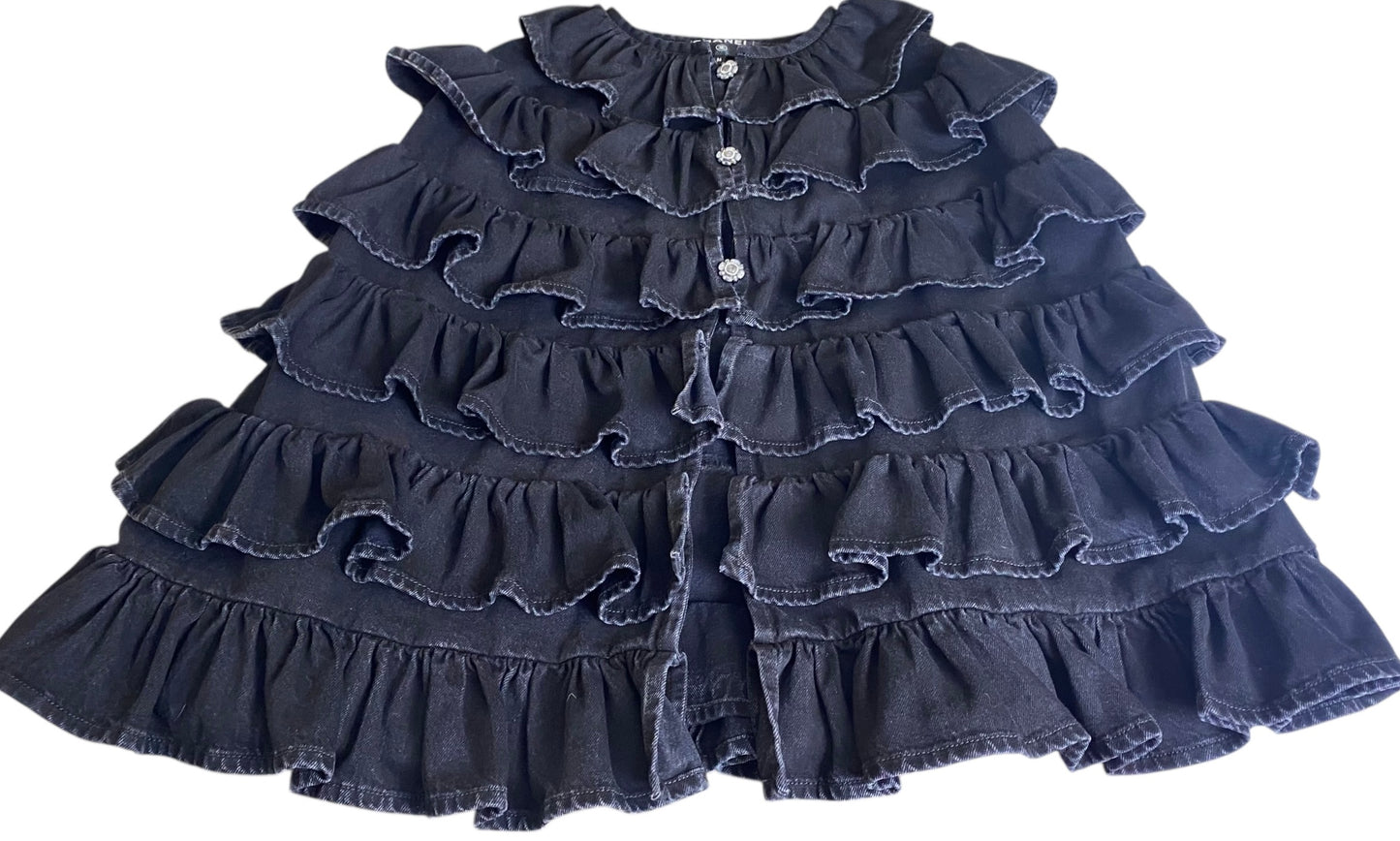 Chanel 24A Paris Manchester Black Denim Coat Jacket Cape FR 36