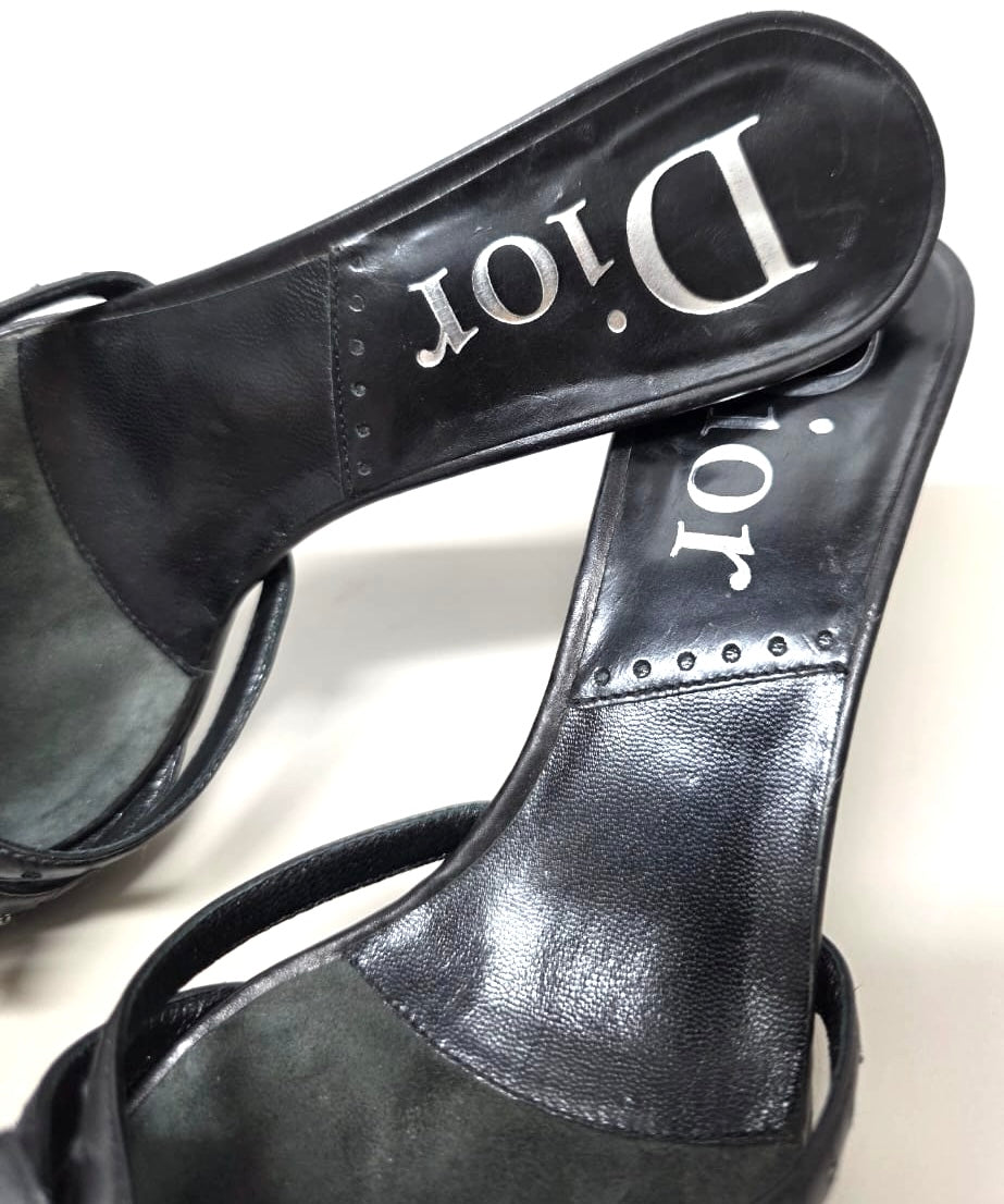VINTAGE Y2K DIOR TROTTER MONOGRAM BOW POINTED MULE KITTEN HEELS IT 37.5 US 7.5