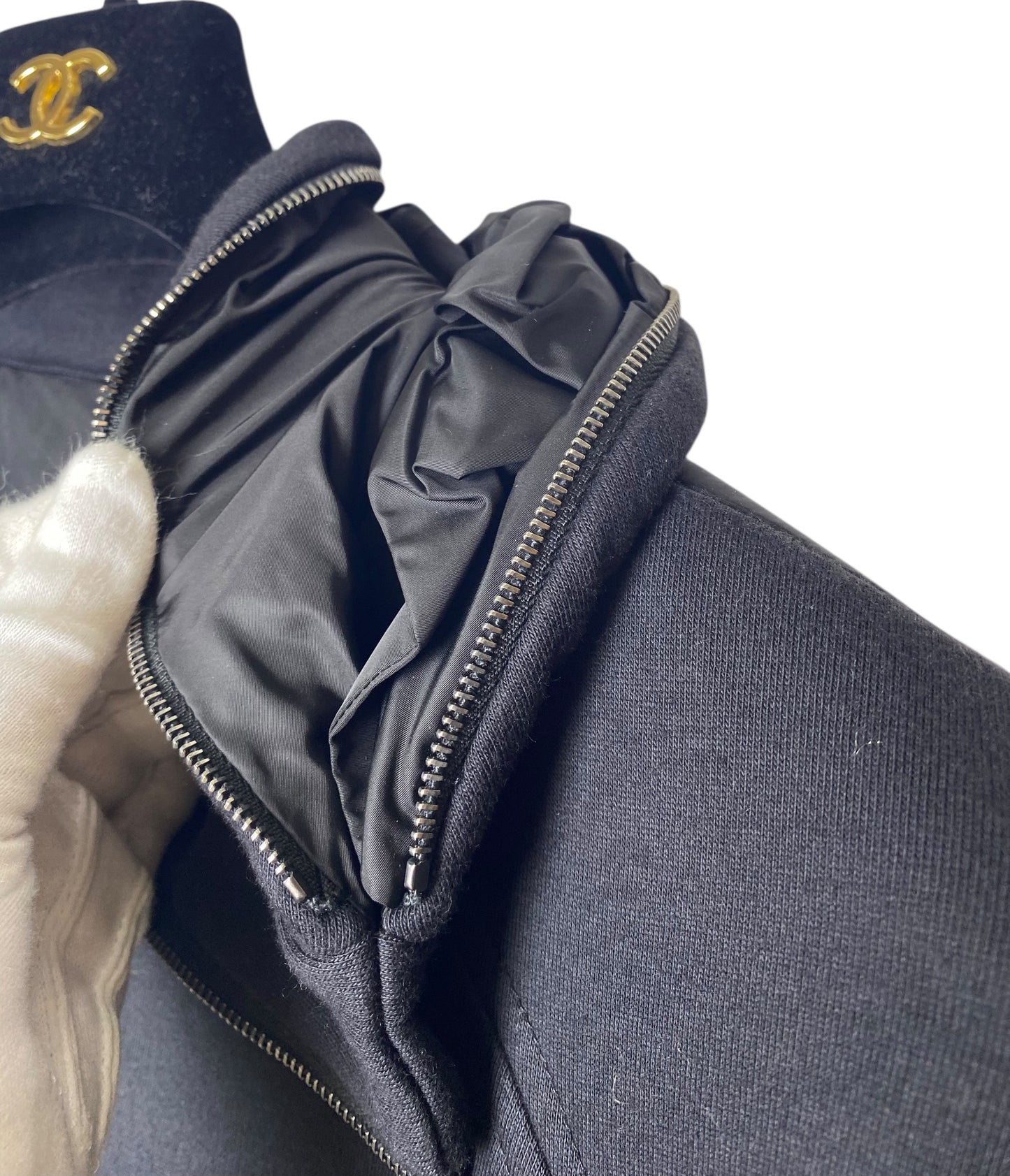Chanel 2019 Black Hoodie Zip Up Bomber Quilted Sport Jacket FR 38