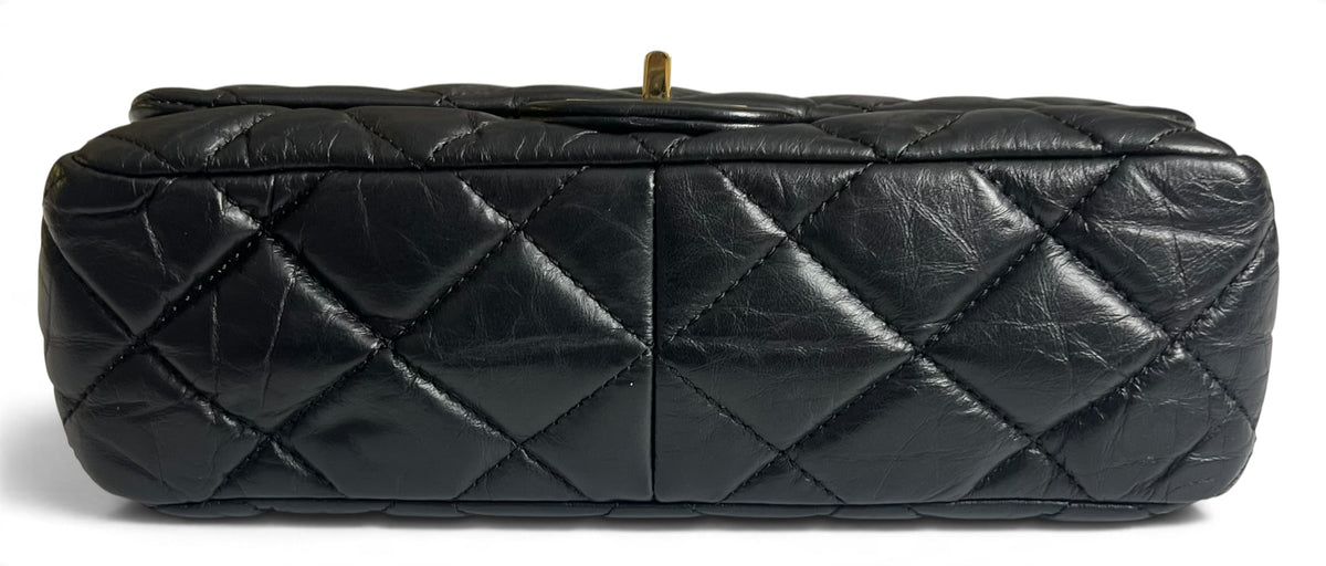 Chanel Limited Edition Aged Calfskin Quilted 2.55 Reissue Mini Hanger Black Flap Bag GHW