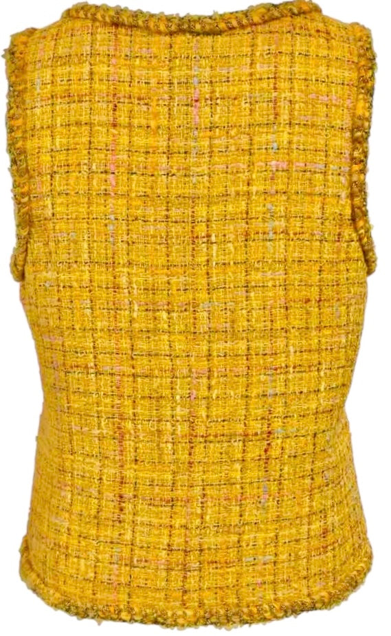 Chanel Iconic 11C Saint-Tropez Yellow Multicolor Tweed Gripoix Waistcoat Vest FR 40