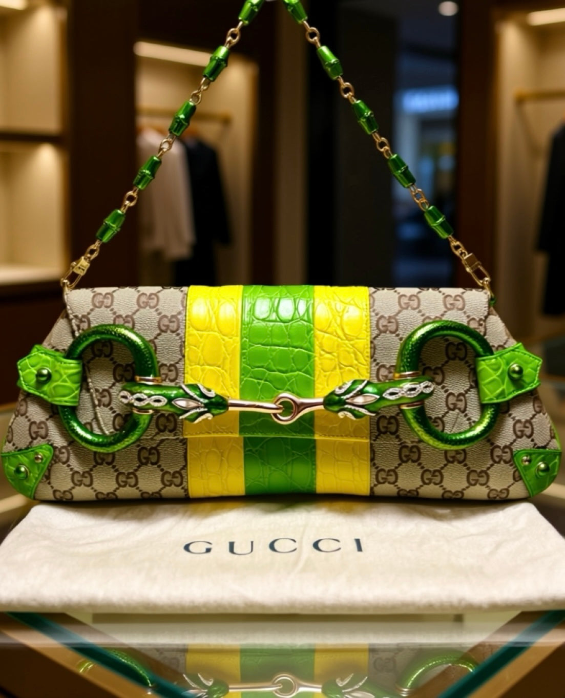 GUCCI Ultra Collectible Croc Horsebit Serpent Large Clutch Bag