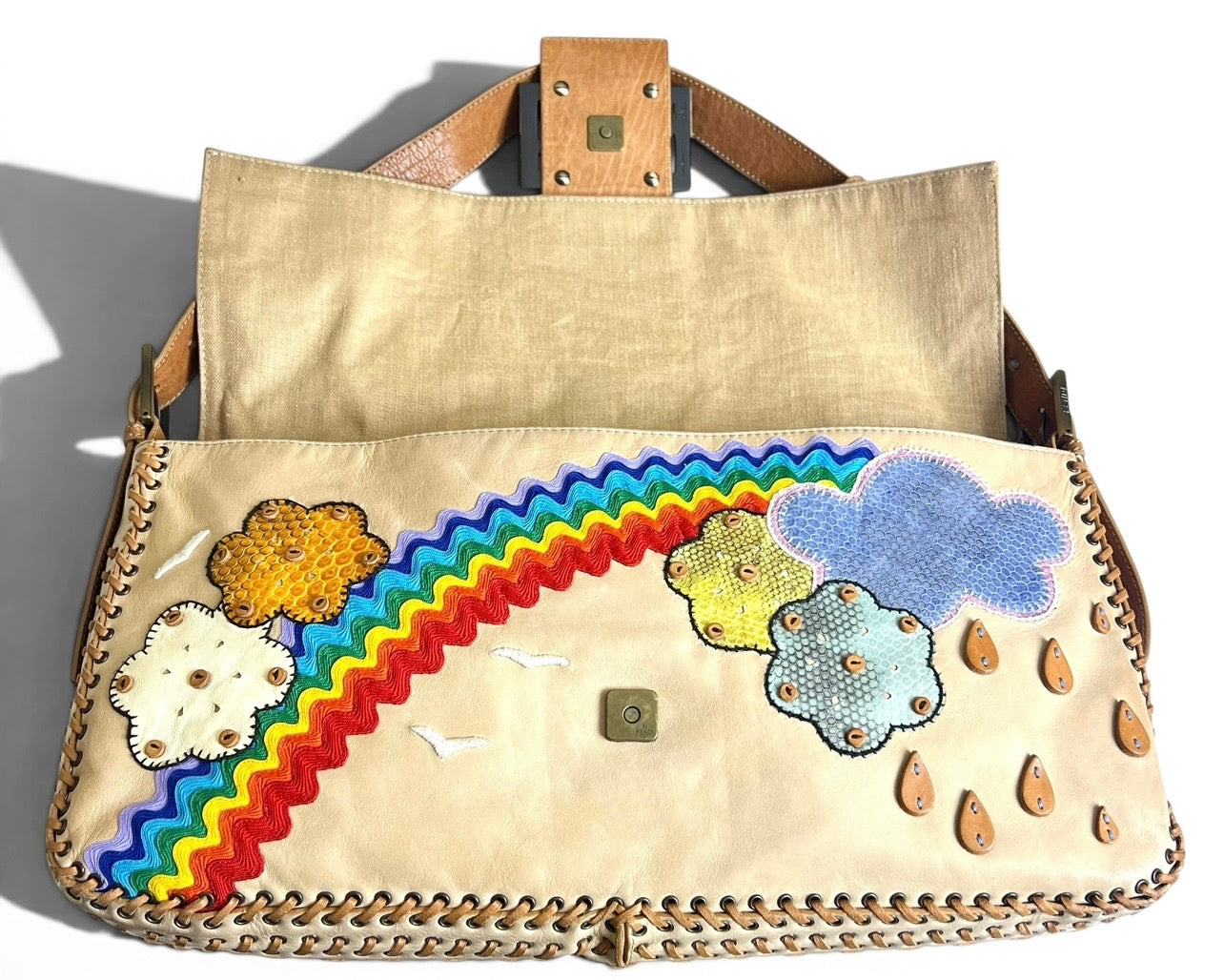 ULTRA RARE FENDI MAXI RAINBOW WHIPSTITCH EMBROIDERED 3WAY BAGUETTE BAG