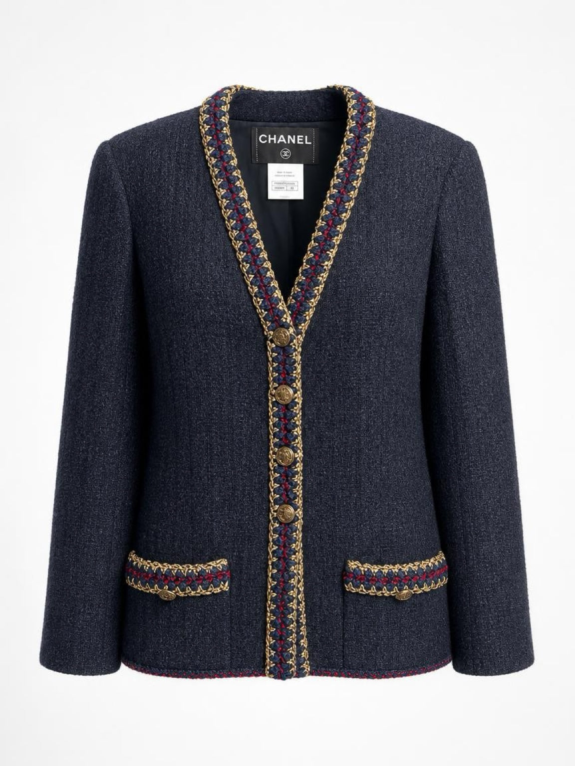 CHANEL 10A PARIS-SHANGHAI BLACK TWEED BRAIDED TRIM JACKET FR 42