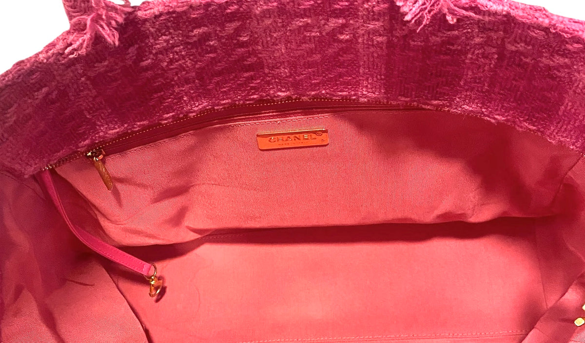Chanel 19K Large Giant Logo Pink Tweed Shopping Tote Bag GHW