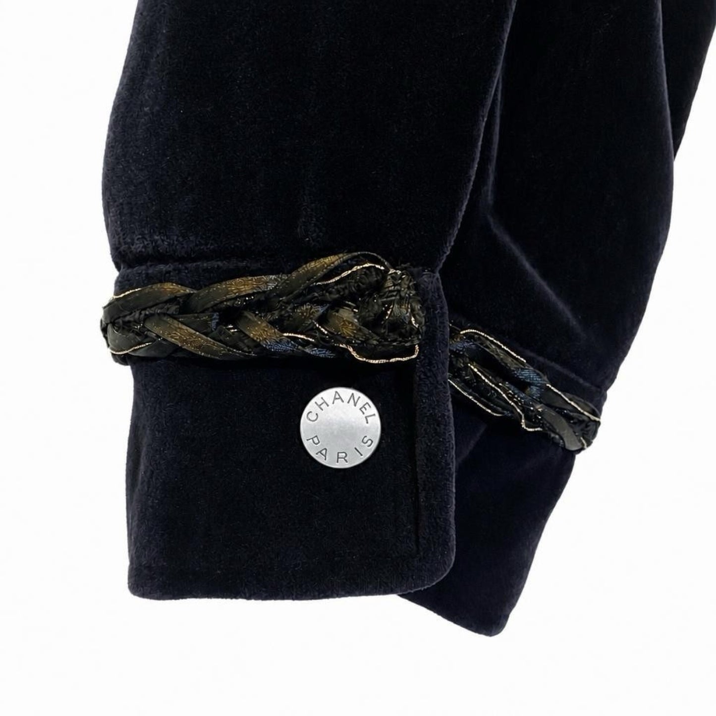 Rare Chanel 06A Runway Black Washed Velvet Bomber Biker Jacket FR 48