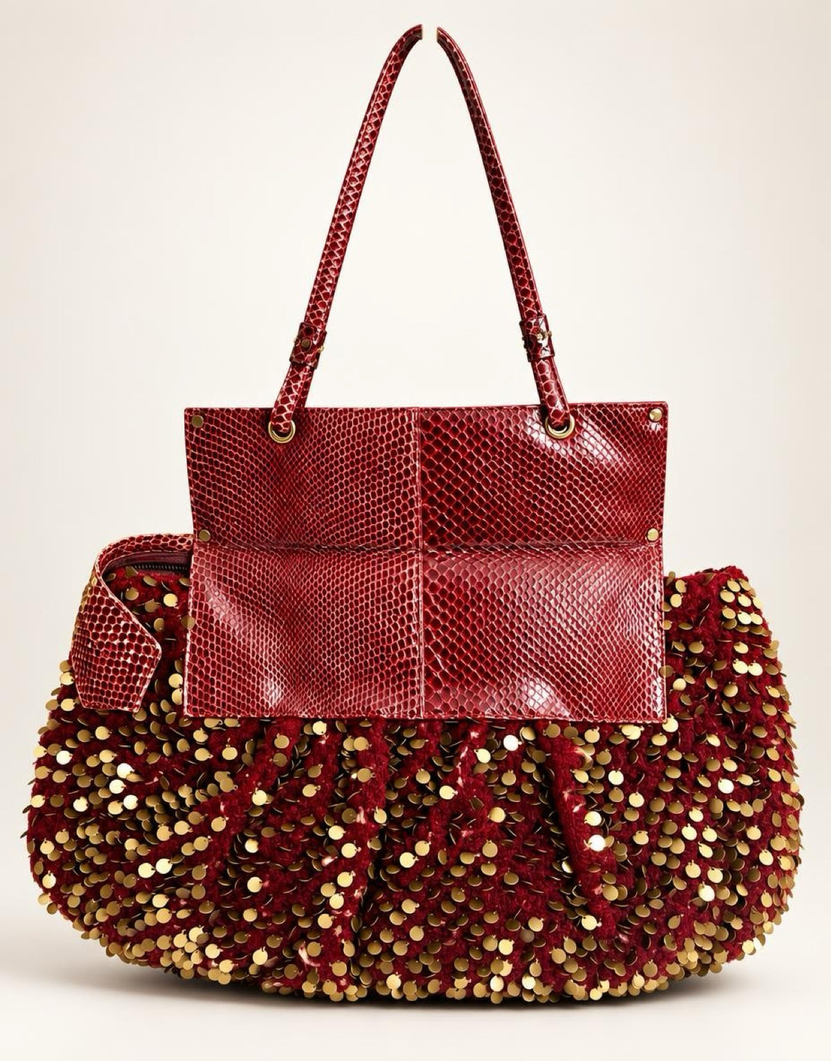 Rare Fendi 2007 ‘To You’ Convertible Burgundy Embroidered Sequins Python Clutch HandBag
