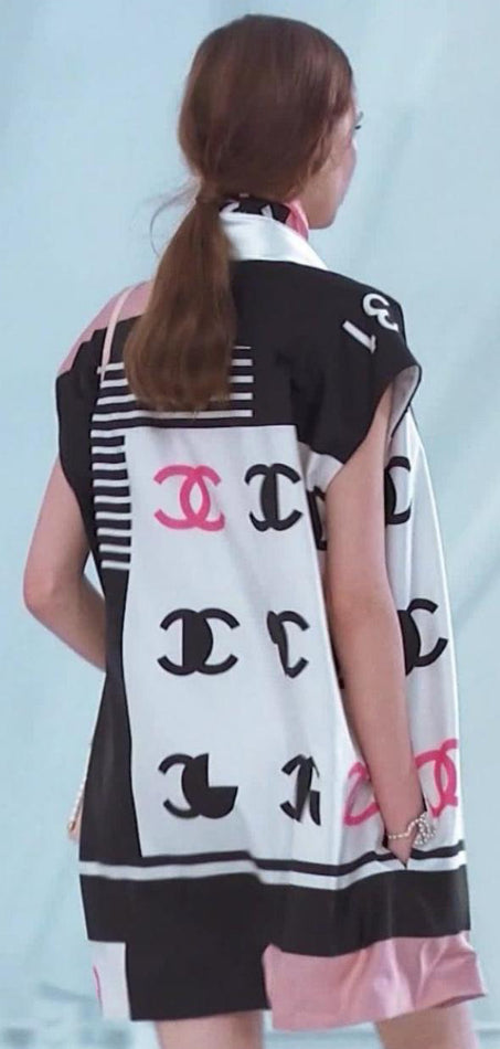 Chanel 21P Spring Silk Logo Mini Dress FR 44