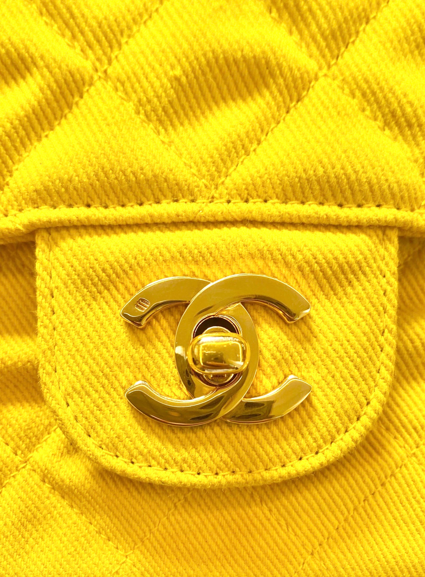 Vintage Chanel 1992 Yellow Denim Medium Classic Flap Bag 24K Gold Hardware