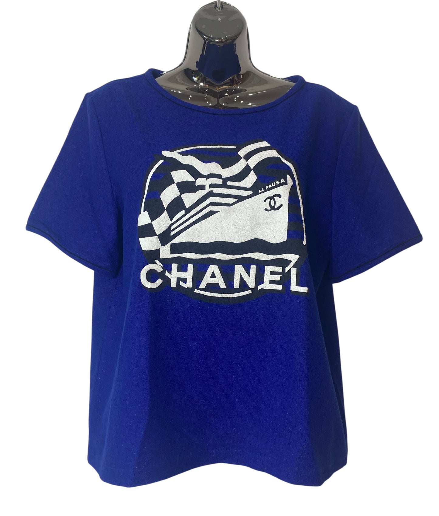 Chanel 19C La Pausa Runway Blue Blouse Top Shirt FR 42