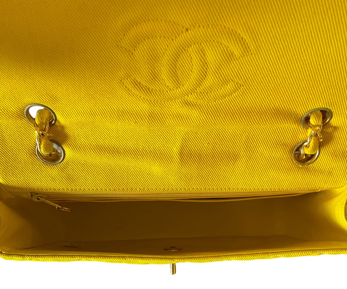 Vintage Chanel 90’s Yellow Denim Medium Classic Flap Bag 24K Gold Hardware