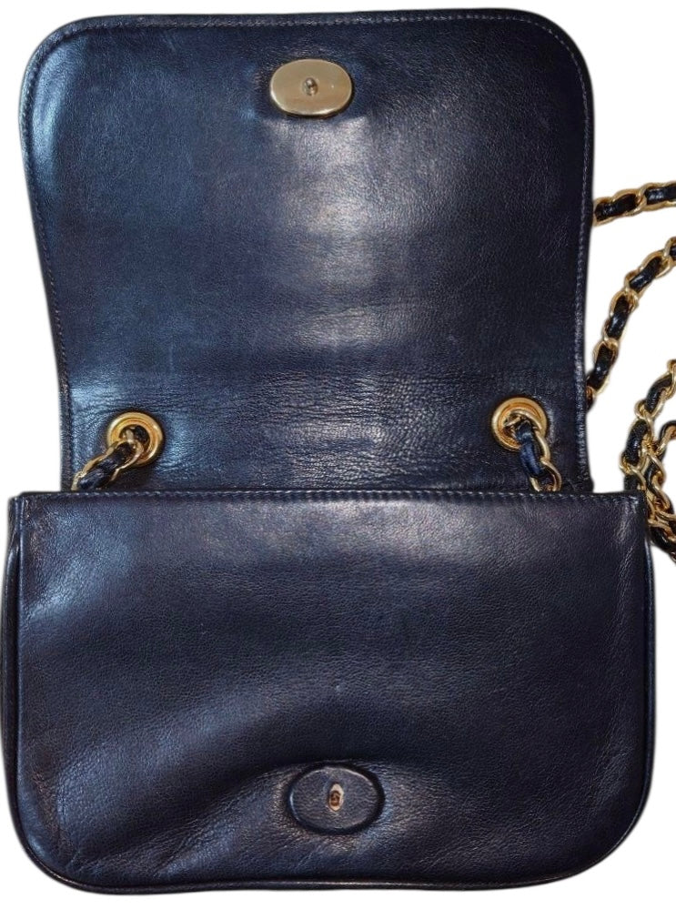 Chanel Mini Vintage Navy CC Quilted Full Flap Bag 24K Gold Hardware