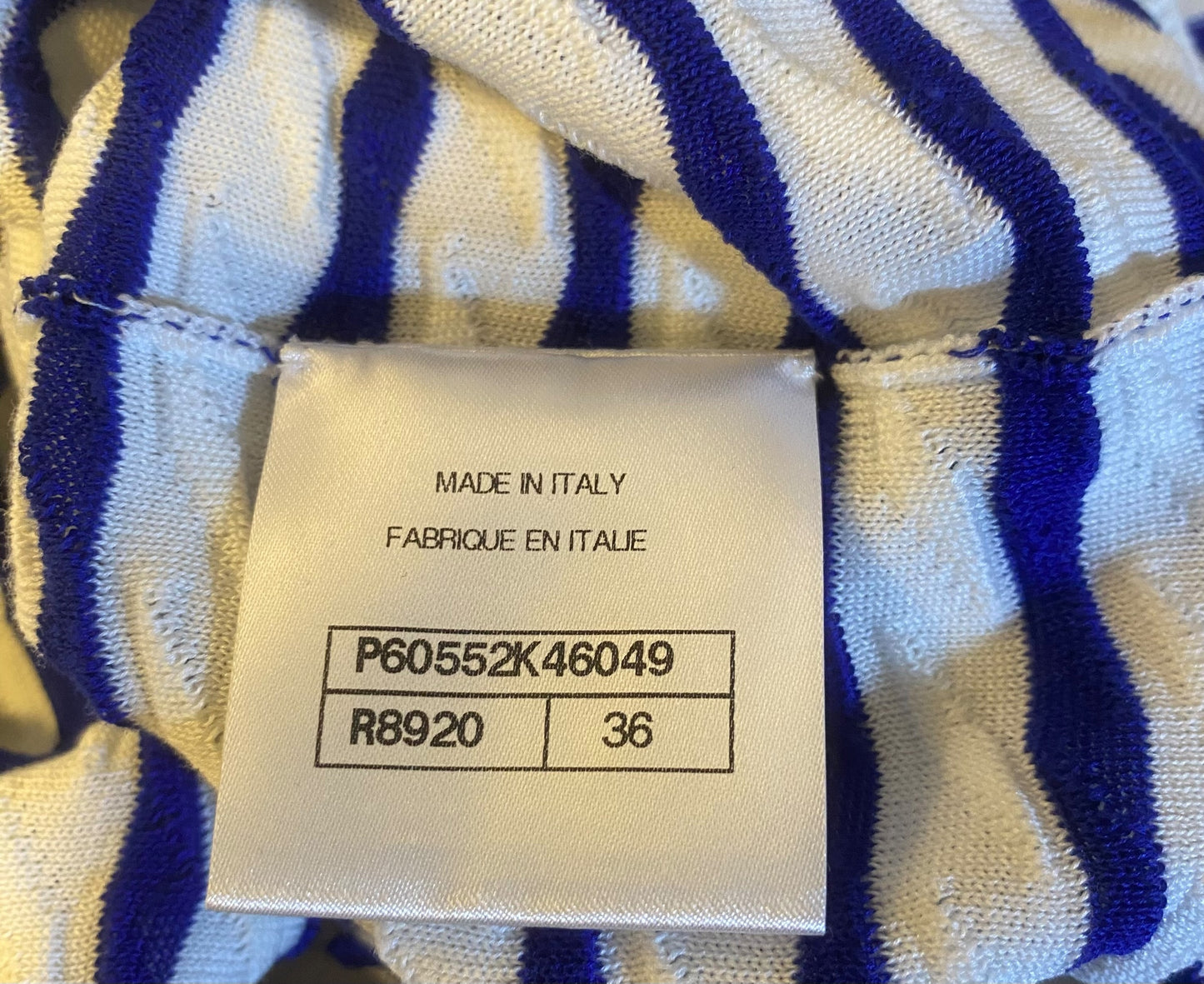 Chanel 19C La Pausa Cotton CC Logo Polo T-Shirt Stripe Blue White FR 36