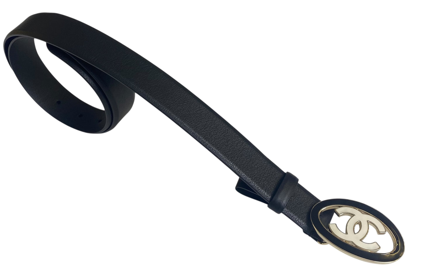 Chanel 24A Black White CC Enamel Lambskin Leather Belt Size 80/32