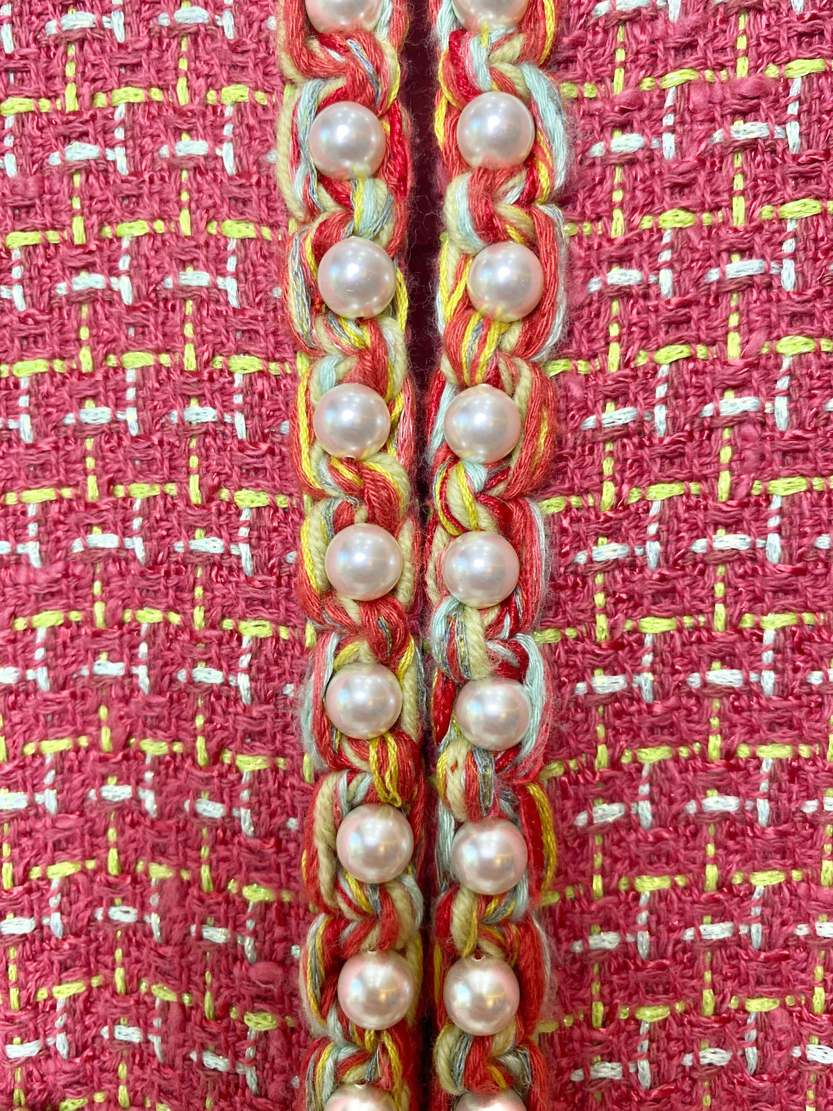 Rare Chanel 17S Pink Red Multicolor Pearl Trim Tweed Waistcoat Vest FR 40