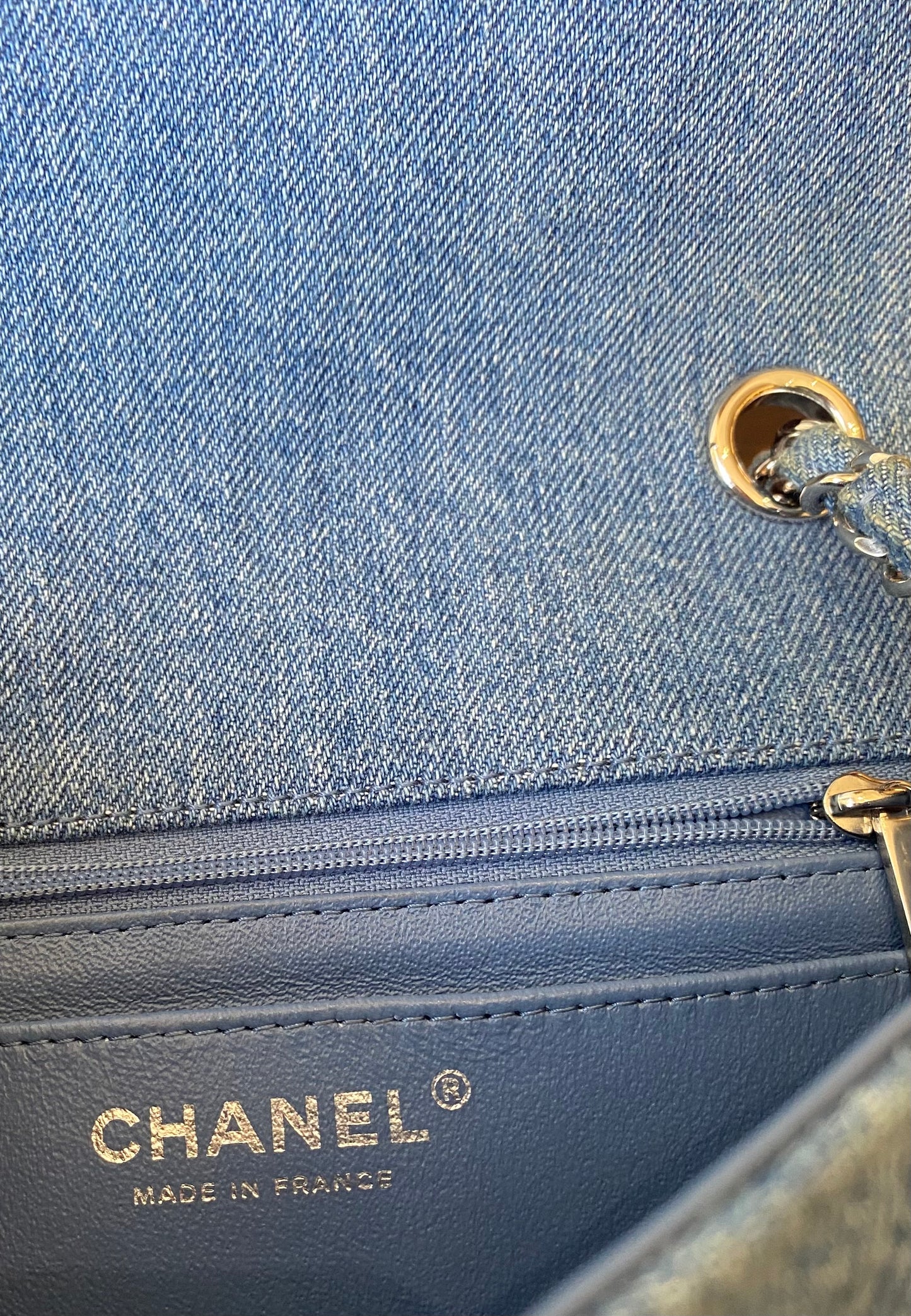 Chanel 2019 Mini Small Light Blue Denim Braided Trim Classic Flap Bag