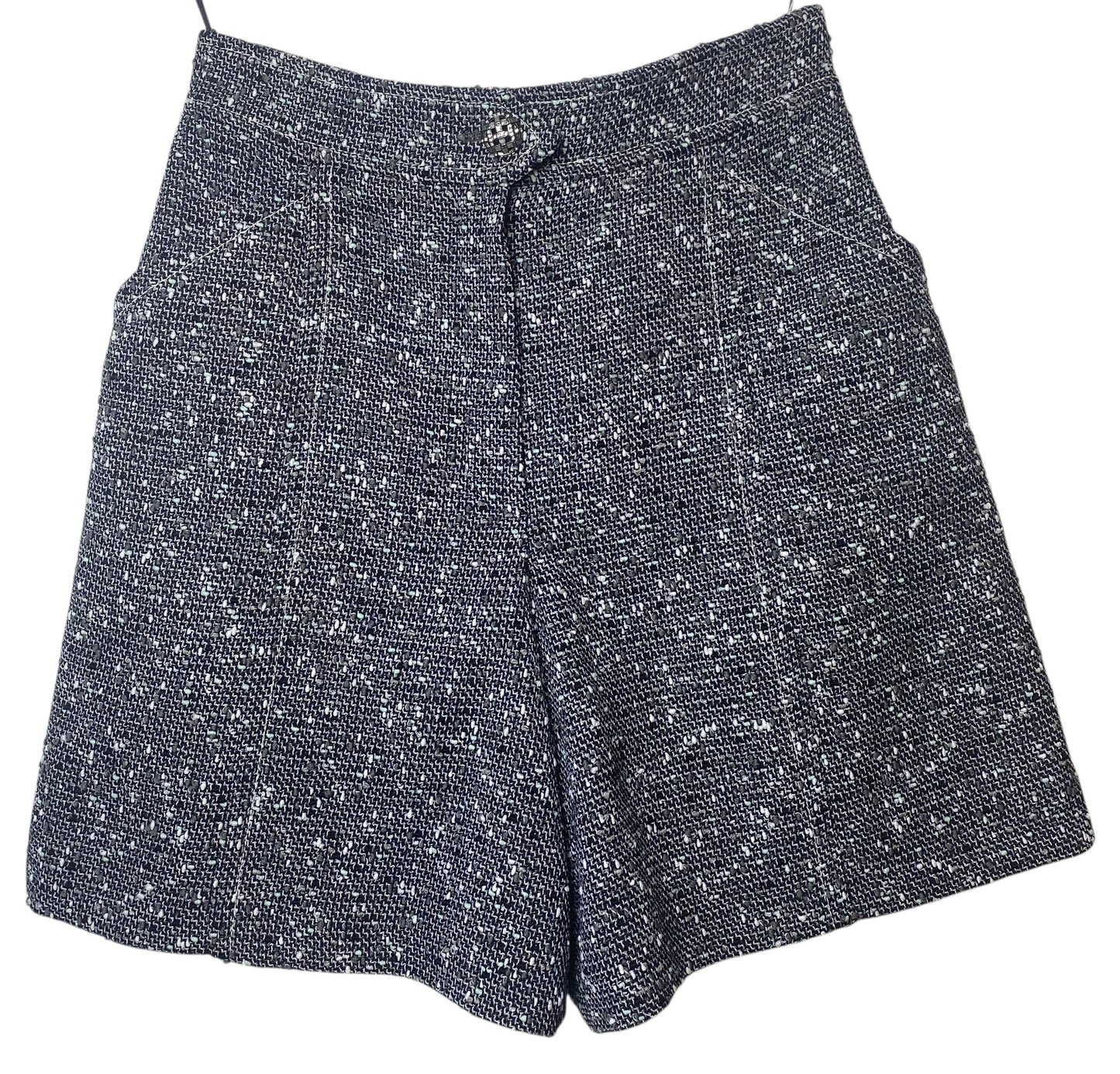 Chanel 2019 Black Gray White Baby Blue Tweed Boucle Shorts FR 38