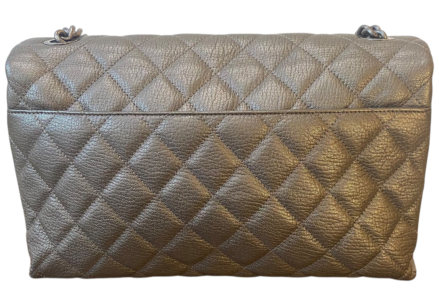 Chanel City Rock Large Dark Grey Metallic Quilted Goatskin Flap Bag