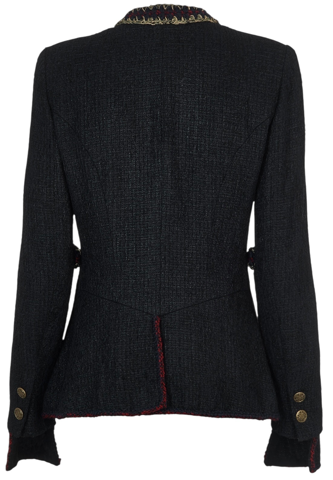 CHANEL ICONIC 10A PARIS-SHANGHAI BLACK TWEED BRAIDED TRIM CUFFS JACKET FR 38